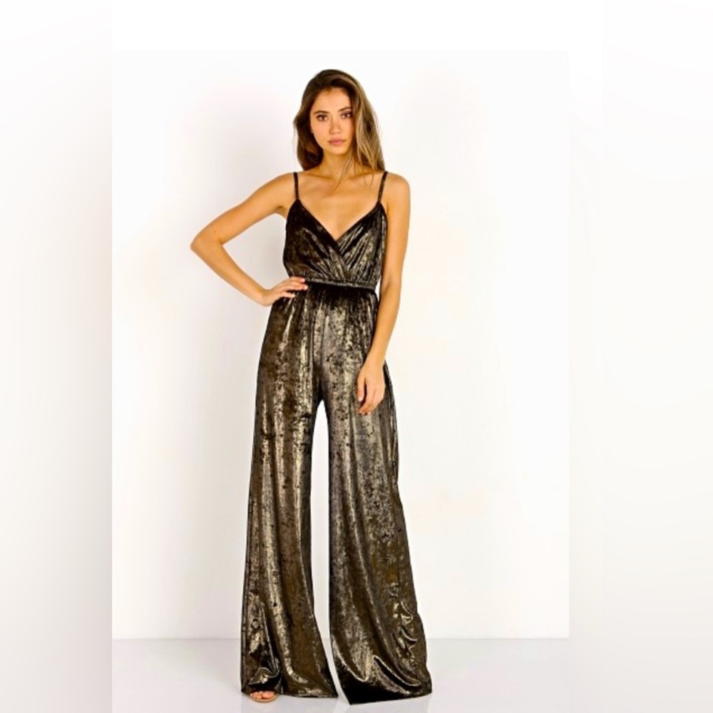Show Me Your Mumu The Richards Jumpsuit Jonny Gold Velvet Size SMALL